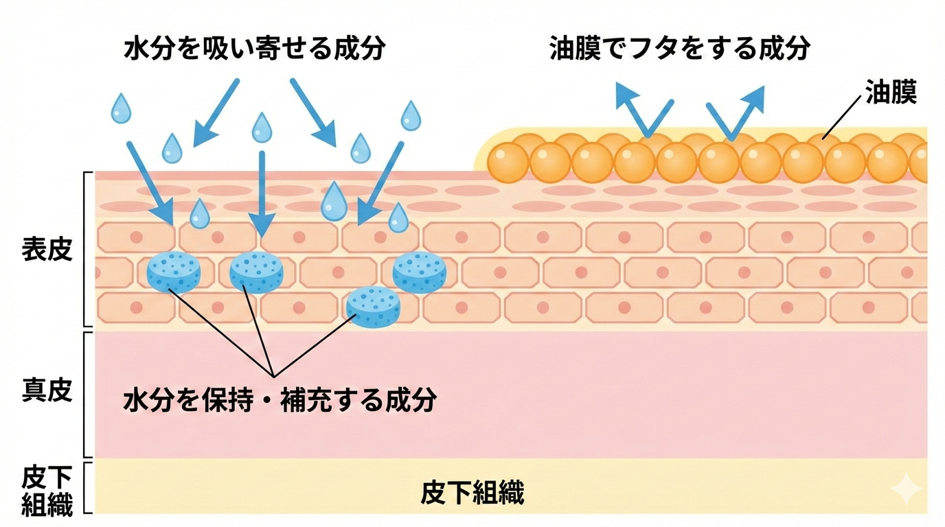 肌の断面図と保湿剤