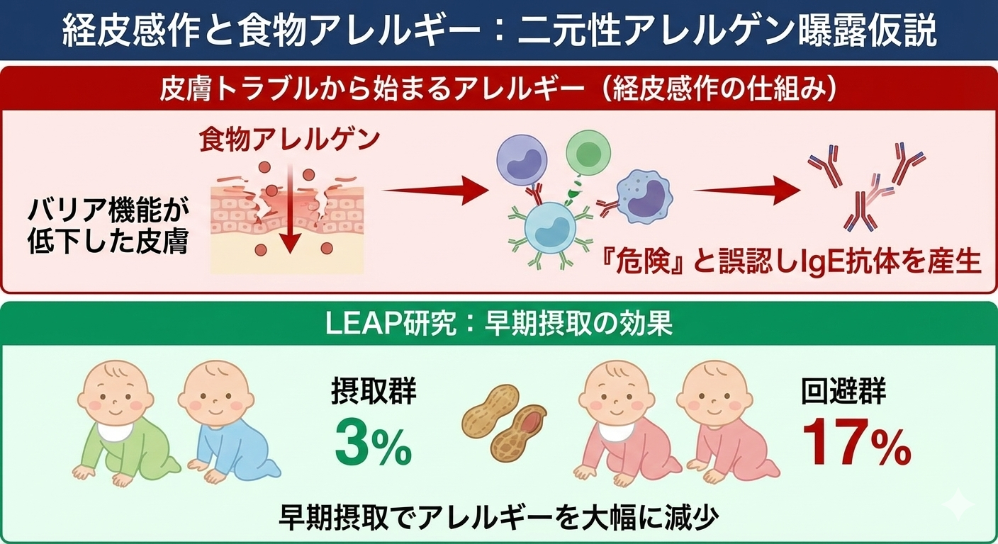 経皮感作と食物アレルギーの関係のイラスト