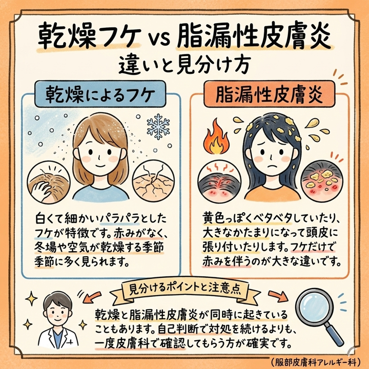 乾燥フケと脂漏性皮膚炎の見分け方