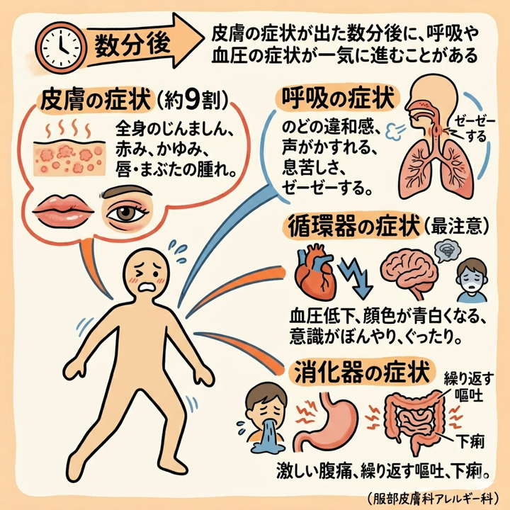 アナフィラキシーの代表的な症状