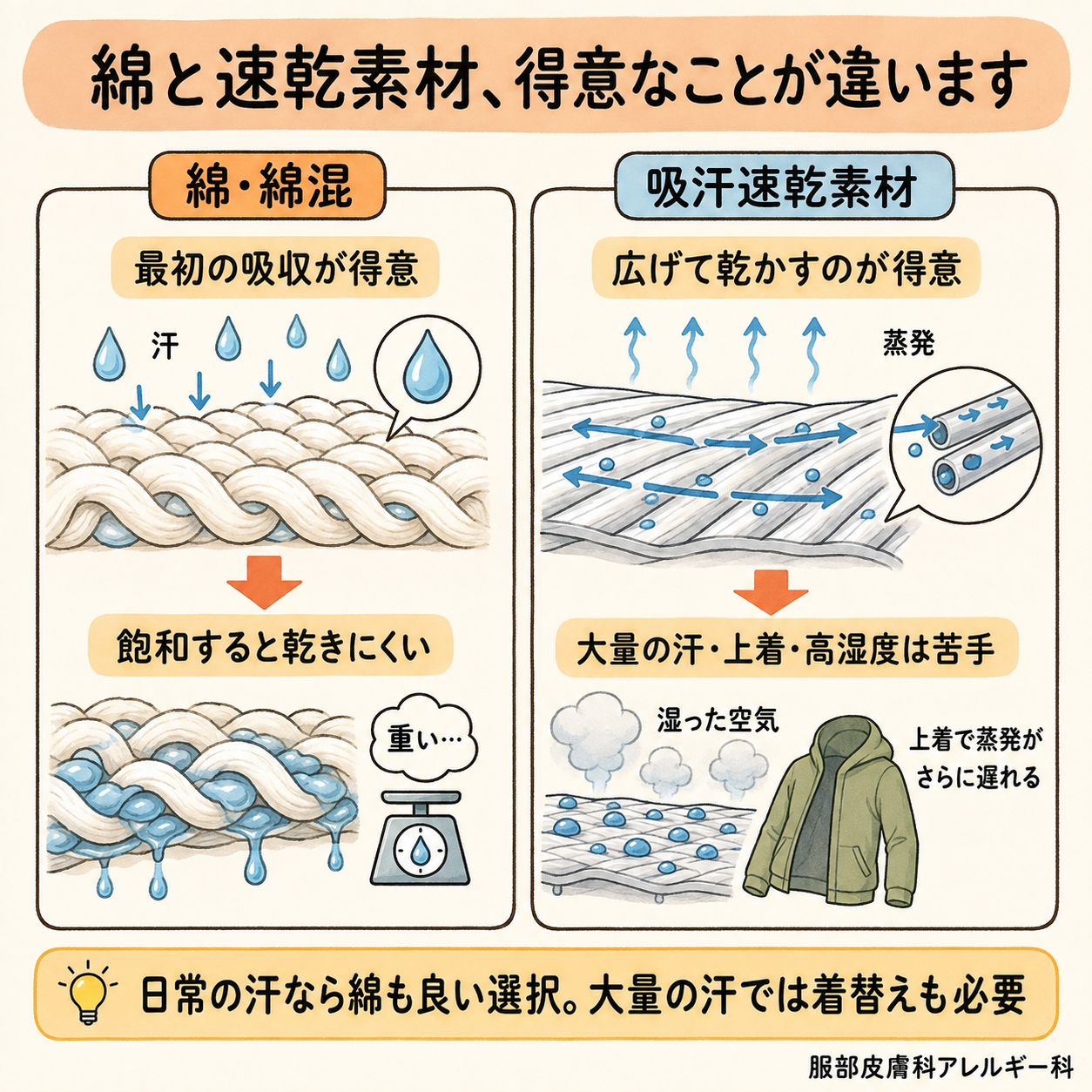綿と速乾素材