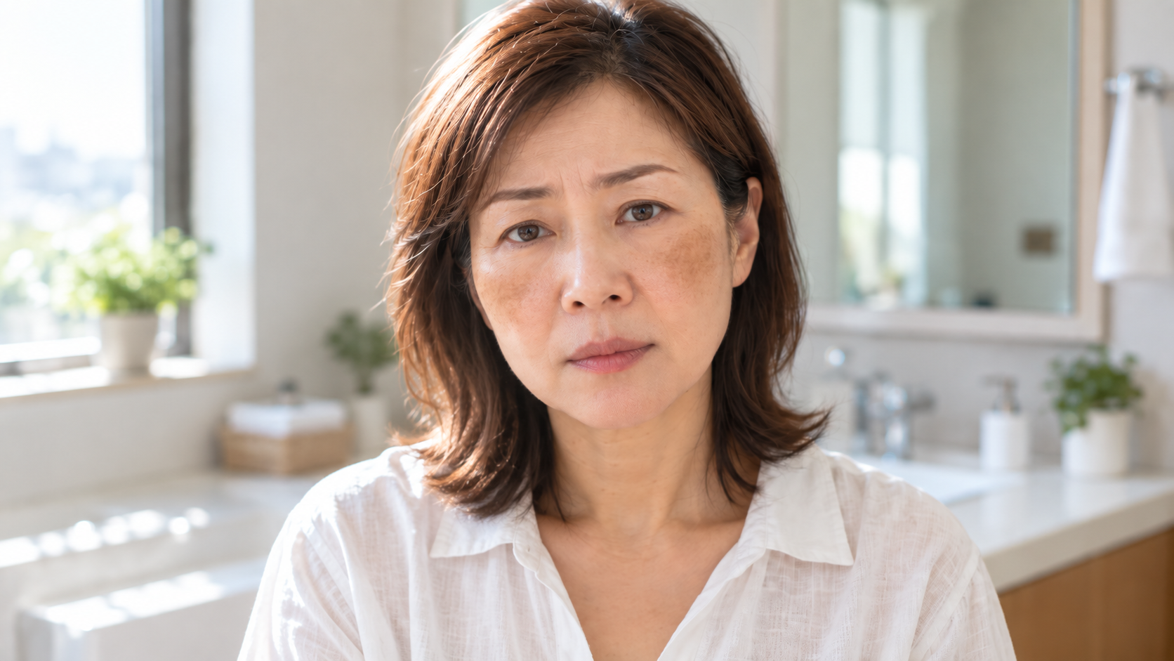 頬の色むらを気にする50歳前後の女性
